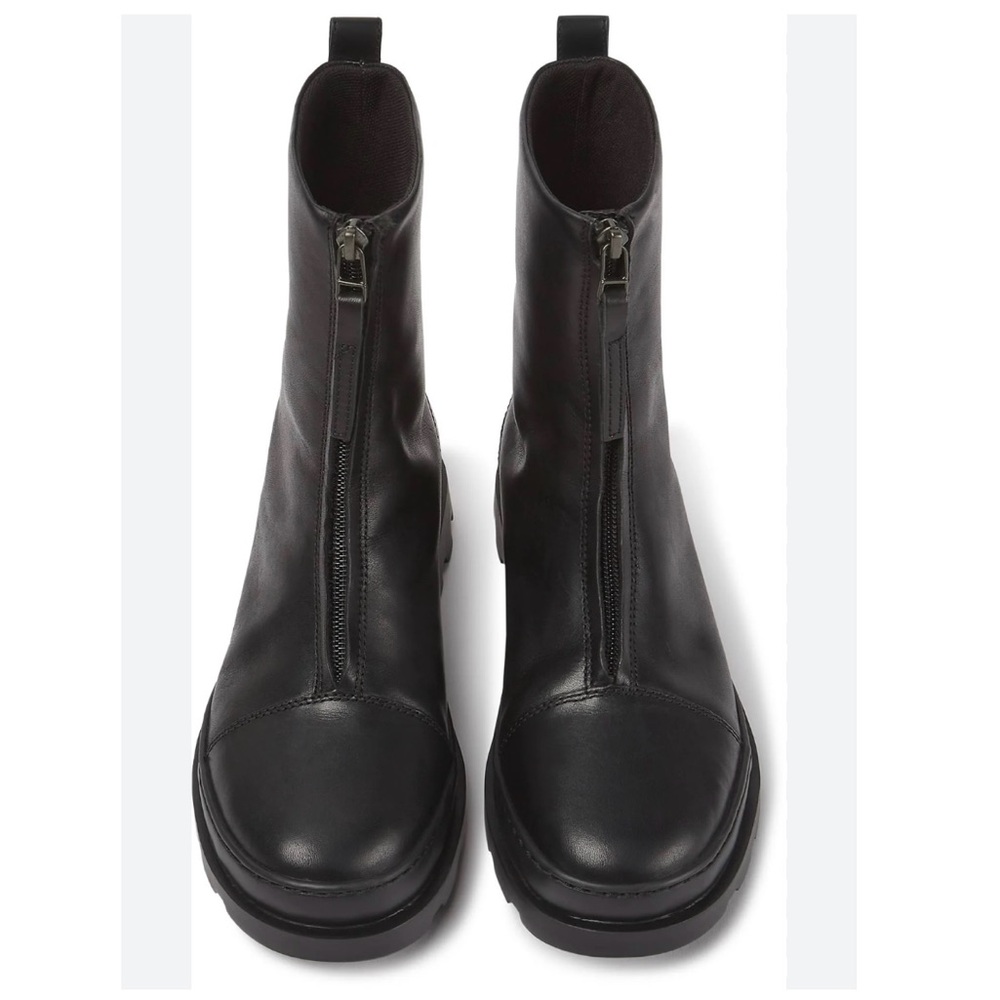 Camper Black Front-Zip Leather Booties